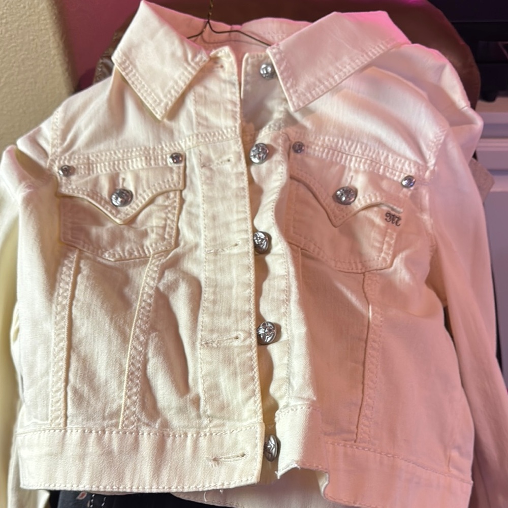 Miss Me Cream Silver Jean Jacket Classic Style